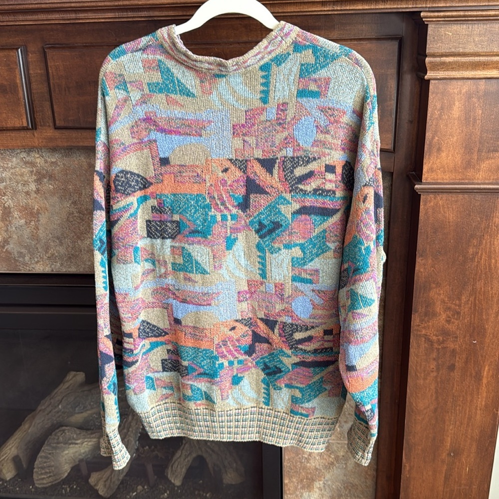 Vintage Italian made sweater colorful geometric Cosby vibes 80s 90s artsy M/L - Picture 7 of 11